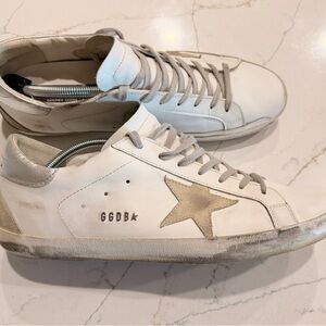 Golden Goose White and Silver Sneakers